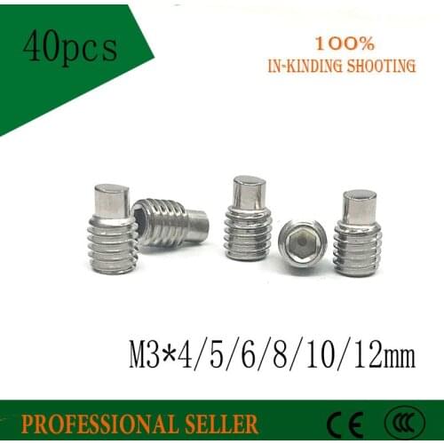 40pcs M3*4/5/6/8/10/12mm 304 stainless steel Hexagonal Socket Headless DIN915 Male Bolt Grub Convex End Screw Inner screws