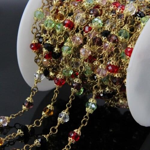 5Meter Multi-color Glass Rondelle Rosary Chains,Brass Wire Wrapped Chain With Fashion Gold parts Necklace bracelet Jewelry