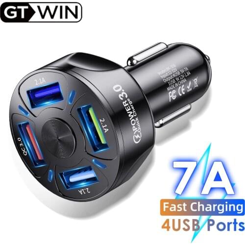 GTWIN USB Car Charger 4 port USB Charger 7A 48W Quick Charge 3.0 4.0 Fast Charging For iphone 12 11 Xiaomi Car Cigarette Adapter