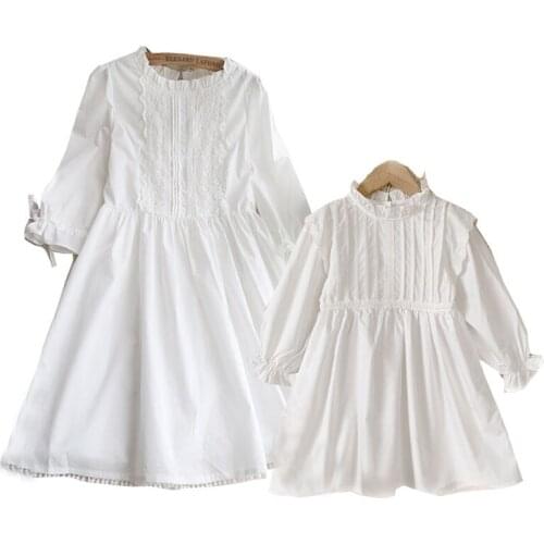 Girl White Dress Mother & Kids Dresses 2021 Spring Family Look Womens Dress Vintage Mother And Daughter Family Matching Outfits