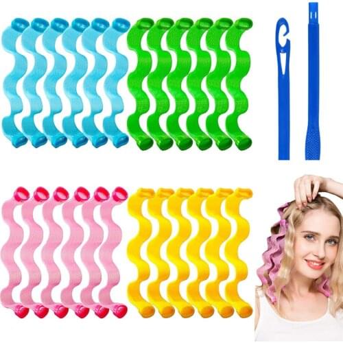 24Pcs/Set Hair Curlers No Heat Curlers 30cm Spiral Curls Styling Kit Wave Magic Rolls With Hooks