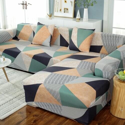Geometric Elastic Sofa Cover for L Shaped Sectional Corner Chaise Longue Sofa Stretch Couch Cover Slipcovers for Living Room