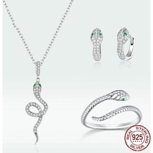 European and American popular snake chain Open Ring Earring Set Fashion S925 platinum plated 3-piece Jewelry Set