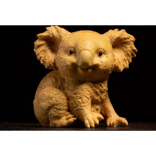 Solid Wood Carved Pet Koala Figurines Cute Desktop Ornaments Decoration for Home Living Room Bedroom