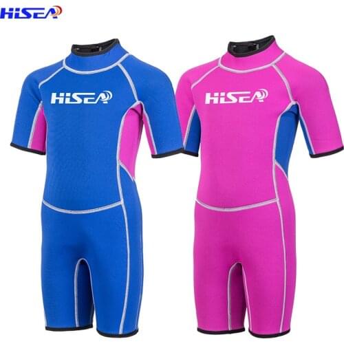 HISEA 2.5MM Neoprene Wetsuits Kids One-piece Swim Wears Diving Suits Short Sleeves Boys Girls Surfing Children Rash Guards
