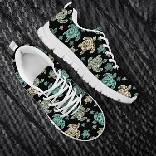 HYCOOL Unisex Running Shoes Art Sea Turtle Pattern Printing Flat Lace Up Women Men Outdoor Travel Sneakers Boys Basketball Shoe