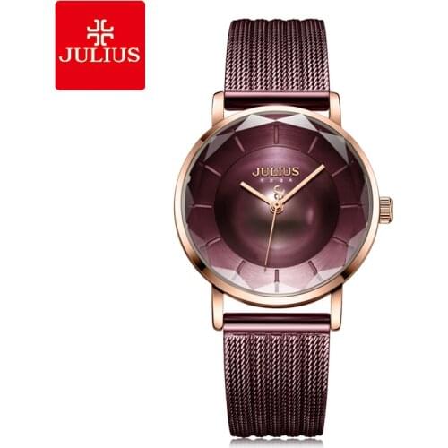 Julius Lady Retro Stainless Steel Mesh Belt Watch Woman Brand Ultra Thin Quartz Bracelet Wristwatches Clock Montre Femme Gifts