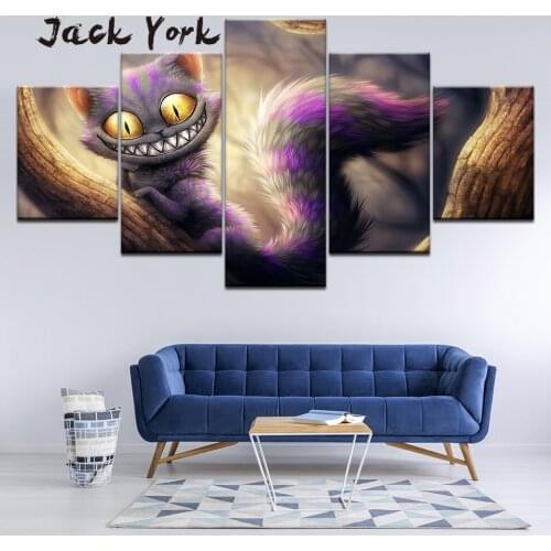 Canvas Painting cool gray and purple cat 5 Pieces Wall Art Painting Modular Wallpapers Poster Print for living room Home Decor
