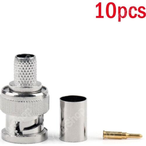 Areyourshop Sale 10 Pcs BNC Male RG59 Coax Coaxial Plug Crimp Connectors Adapter For RG59 For CCTV Camera