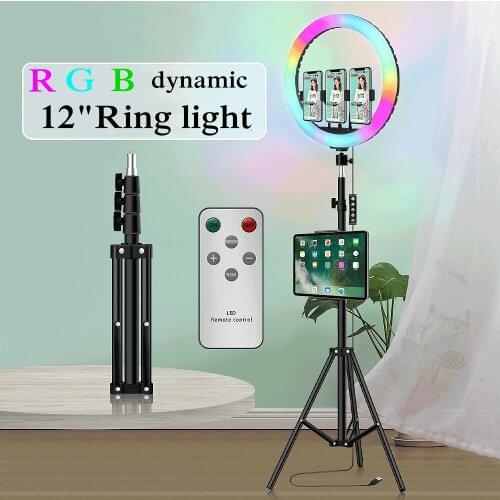 New LED Selfie RGB Ring Light with Tripod Stand Photography Studio Ring Lamp for TikTok Youtube Live Makeup Video RGB Lights