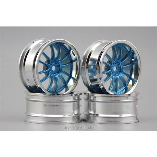 4pcs 1/10 Touring&Drift Wheel Rim H12S1CB(Chrome+Painting Blue) 3mm offset fits for 1:10 Touring&Drift Car 1/10 Rim 10140