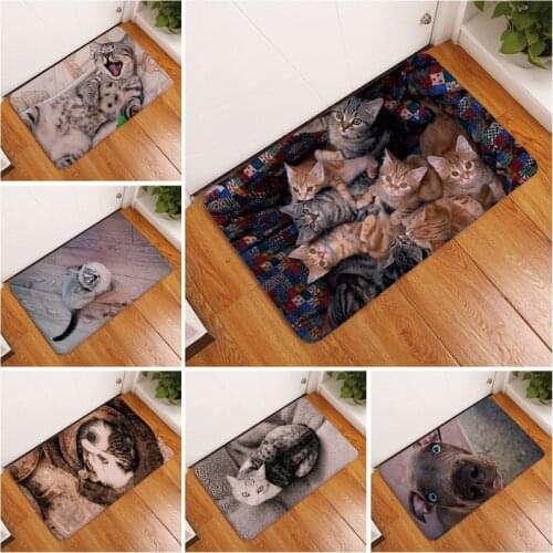 3D Print Cute Cat Welcome Floor Mat Bedroom Corridor Carpet Non-slip Soft Door Mat Suitable for Living Room Kitchen 40*60/50*80