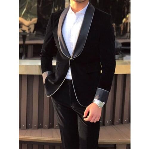 Handsome Groomsmen Velveteen Groom Tuxedos Wedding Dress Men Suits Blazer Prom Dinner (Jacket+Pants+Tie) K238