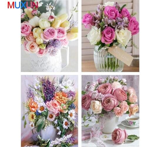 Muxun 5D Diy Square Drill Diamond Painting Cross Stitch S Full 100% Cover Embroidery Peony&Tea Diamond Embroidery Gift Rp485