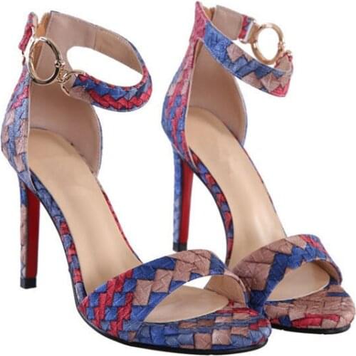 Summer new style Korean open-toe one-word buckle high heels color matching stiletto heel nightclub all-match female sandals