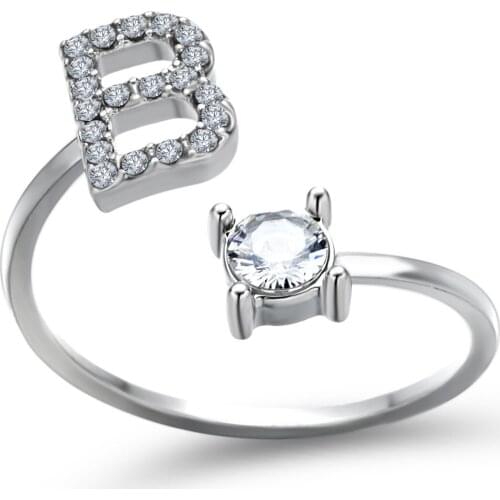A- Z Letter Silver Color Metal Adjustable Opening Ring Initials Name Alphabet Female Creative Trendy Party Jewelry