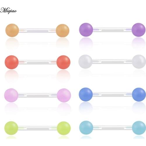 Miqiao 1pc Soft Acrylic Barbell Sex Tongue Piercing LuminousTongue Rings Nipple Ring Ear Body Jewelry