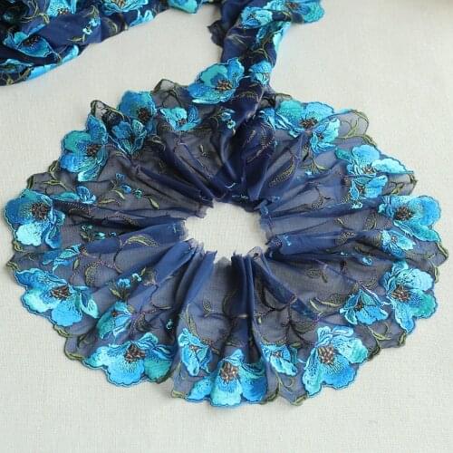 MLAEY 2Yards Blue Embroidered Flower Lace Trim High Quality Lace Fabric DIY Craft&Sewing Dress Clothing Accessories