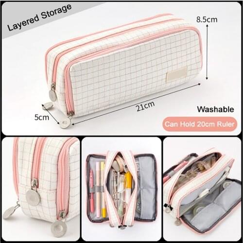 Multifunction Canvas Pencil Case Simple Design Large capacity Pen Box Washable Multi-layer Students Pencil Case School Supplies