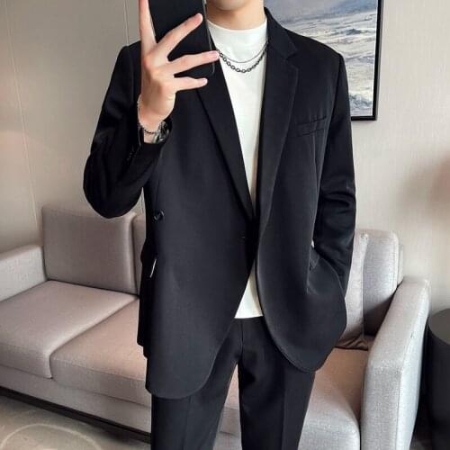2021 Solid Color Business Suit Men 2 Pieces Office Party Wedding Suits Single Button Casual Slim Blazer Trousers Costume Homme