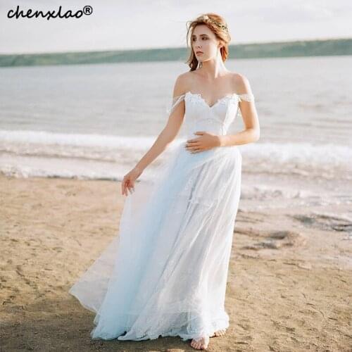 New Summer Wedding Dress Off The Shoulder Chiffon A-Line Lace Bohemian Wedding Dresses Summer Beach Bridal Dresses Noivas