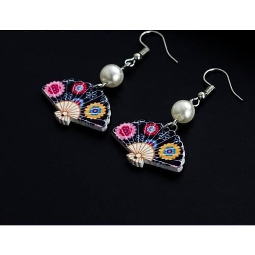 2019 New Arrival Chinese Traditional Style Fan with Pearl Drop Earrings 9 Styles East Asian Jewelry