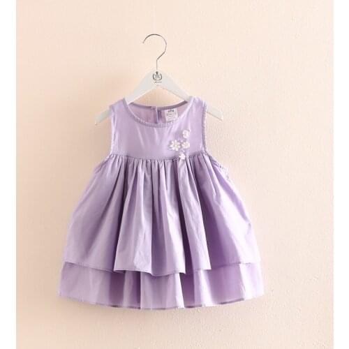 New Arrival Purple Dress for Toddler Kids Baby Girls Clothing Pearl and Floral Sweet Ruffles Dress Casual Summer Sundress