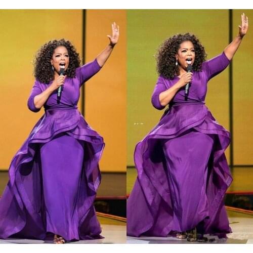 Oprah Winfrey Evening Dresses Sheath Celebrity Gowns Middle East Dubai Arabic Style Purple Evening Party Dress Formal Plus Size