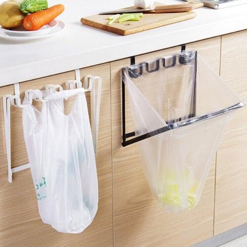 Holder Door Hook Garbage Bags Hanger Cupboard Stand Support Storage Rack Kitchen Folding Stainless Steel Kitchen Trash Bag