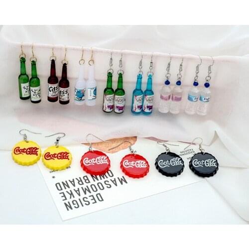 Personality Simple Beer Bottle Earrings for Korean Creative Simulation Cute Handmade Minimalist Women Gift Jewelry Earrings