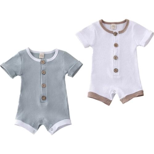 Pudcoco Baby Summer Clothing Newborn Infant Baby Boys Girls Clothes Ribbed Solid Romper Jumpsuit Short Sleeve Outfit 0-18M