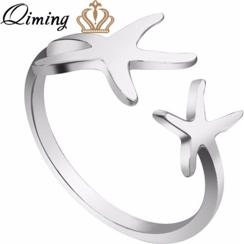 QIMING Double Starfish Ring Star Ring Beach Jewelry Geometric Nautical Everyday Fashion Gold Ring Gift Fashion Women Girls