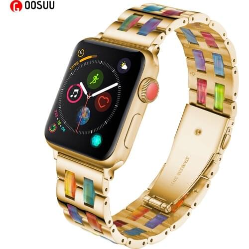 Bracelet Mosaic Pattern Stainless Steel Luxury Belt Watchband Watch Strap for Apple Watch SE 6 5 Band 44mm 40mm 42 38 Wristband