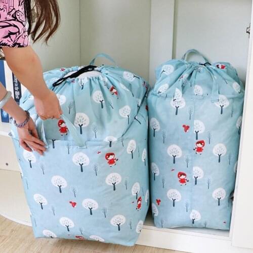 185L Cartoon Stripe Pattern Cotton Laundry Bag Toy Home Canvas Storage Bag Drawstring Dirty Clothes Bag Drawstring Storage Bag