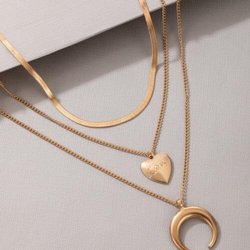 Tocona Bohemian Moon Pendant Necklace for Women Trendy Heart Multi-layer Snake Chain Choker Jewelry Accessories Collar 17319
