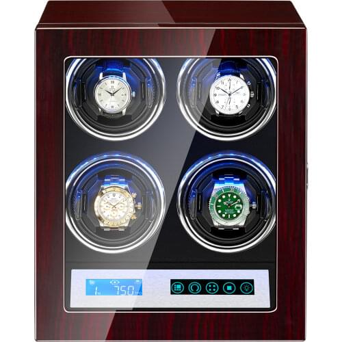 AAA Quality 5 Modes Ebonywood Watch Winder with Quiet Japanese Mabuchi Motor 4+0 Storage Ultra-quiet Japanese motor with LED