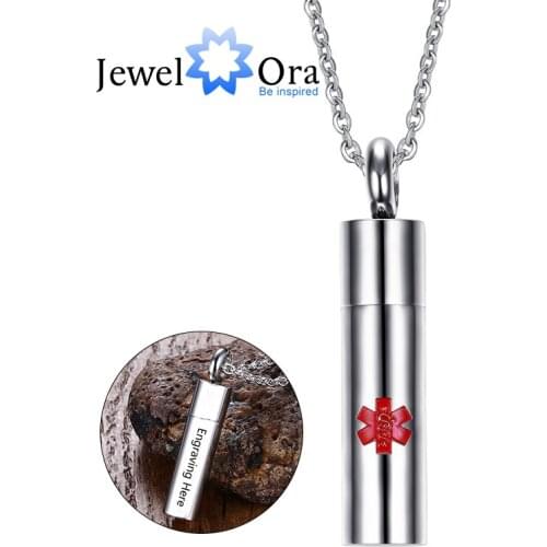 Rotate to Open Cylinder Medical Alert ID Pendant Engraved Identity Stainless Steel Necklaces & Pendants (JewelOra NE102611)