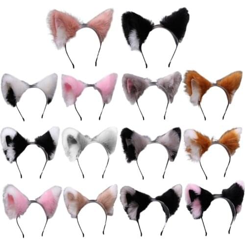 Women Realistic Furry Animal Ears Headband Lolita Kawaii Anime Cosplay Hair Hoop Q0KE