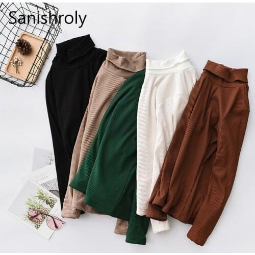 Sanishroly Women Turtleneck T-Shirts Tee Autumn Winter Warm Thick Velvet T Shirt Ladies Long Sleeve Shirts Tops Plus Size SE662