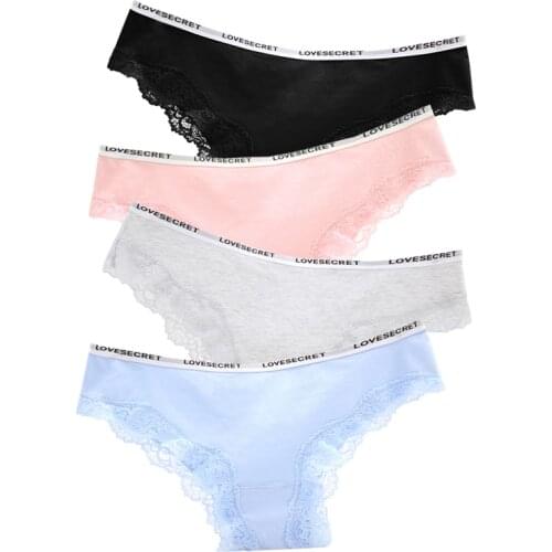 LANGSHA 4Pcs/lot New Low-Rise Women Underwear Thongs Ladies lingerie Sexy Lace Cotton Womens Panties Seamless Breathable Briefs