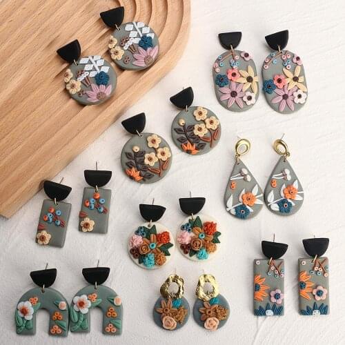 AENSOA Unique Design Flower Polymer Clay Earrings for Women 2021 Trendy Statement Geometric Clay Drop Earrings Fashion Jewelry