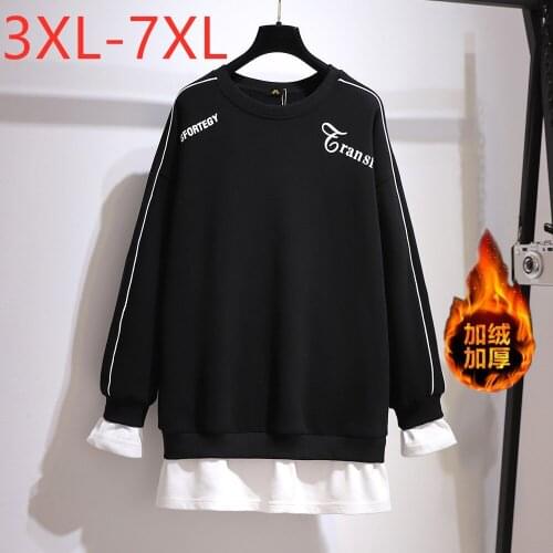 New Ladies Autumn Winter Plus Size Tops For Women Large Long Sleeve Black Velvet Wool Line Thick Warm T-shirt 4XL 5XL 6XL 7XL