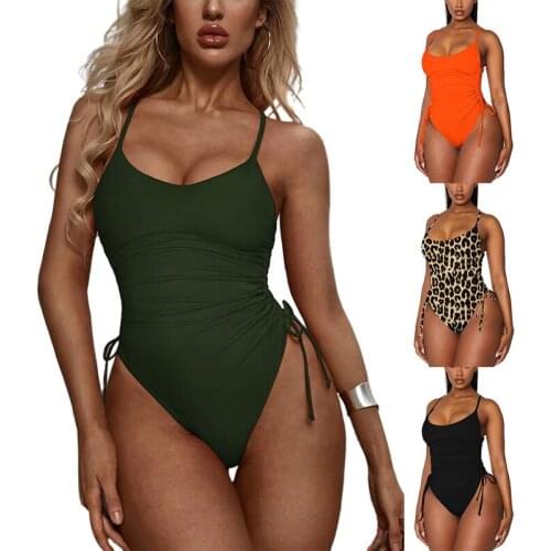 Kayotuas Women Bikini Sets Casual Swimsuit U-Shape Collar Sleeveless Pleated Army Green/ Orange/ Khaki/ Black Hot Beach Swimwear