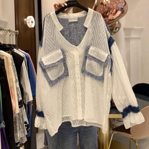 2019 Rushed Real Cotton Broadcloth Women Tops Blusas Womens Shirt Rough For Edge Stitching Cardigan Casual Sunscreen Woman