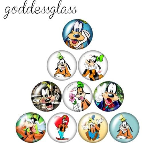 Disney Mickey Friends Goofy Dog 10pcs 12mm/18mm/20mm/25mm Round photo glass cabochon flat back Necklace Making findings