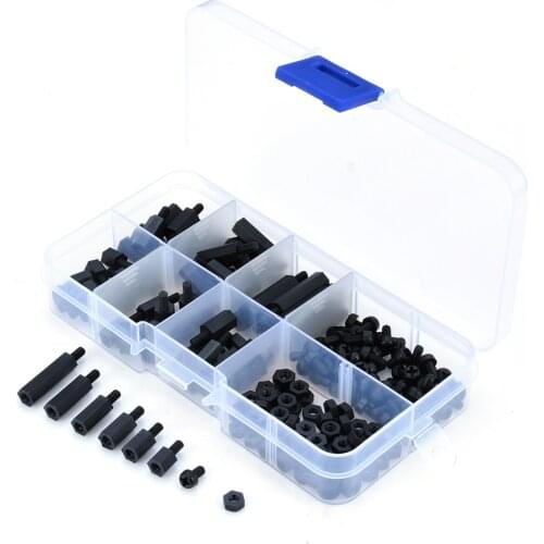 180pcs Black M3 Nylon Hex Spacers Screw Nut Stand-off Kit Fasteners With Plastic Box For PC Board Electronics Mayitr