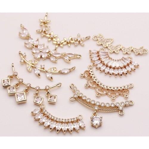 2 Pcs/Lot Micro-inlaid Zircon Accessories DIY Curved Elbow Double-ring Pendants Hanging Color-preserving Fan Eyelashes Pendant