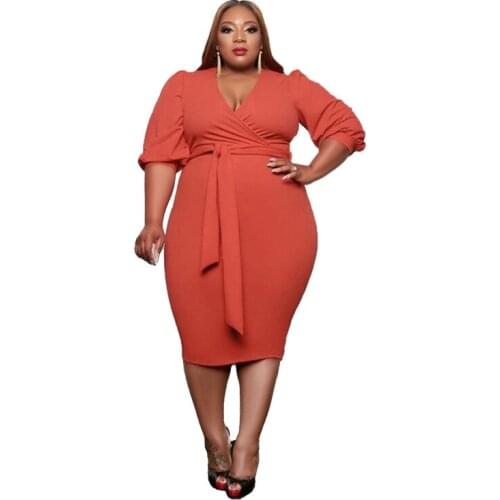 3XL-5XLL Big Size Band Solid Color Dress 2021 Summer New Fashion Womens V-neck Sexy Hip Wrap Professional Skirt Loose Fat Dress