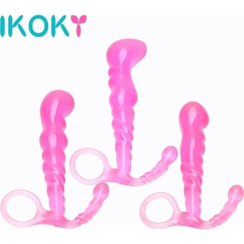 IKOKY Erotic Toys Colorful Crystal Jewelry Butt Plug Prostate Massager with Pull Ring Anal Plug Sex Toys for Men Women S/M/L