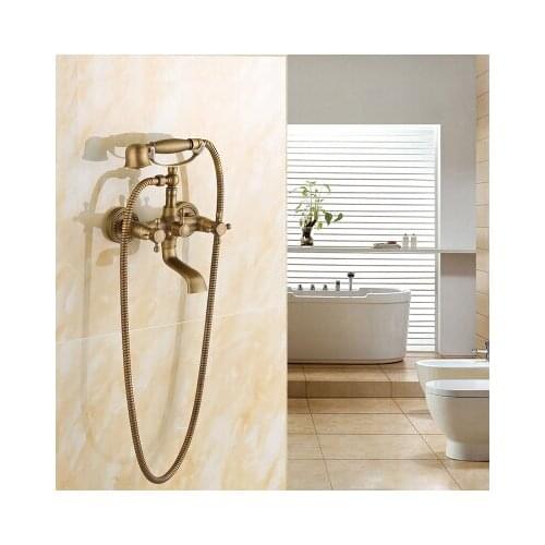 Antique brass wall mounted bathroom shower faucet with handheld showers Faucet
